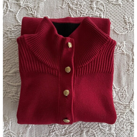 LRL Lauren Jeans Co Ralph Lauren Red Qtr Button Sweater Military Patch Ladies XL - Picture 10 of 13